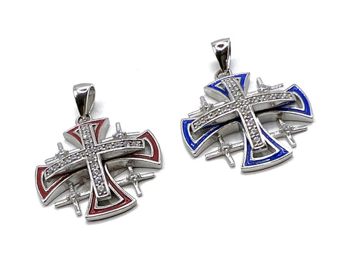 Sterling Silver Enamel Jerusalem Cross Pendant
